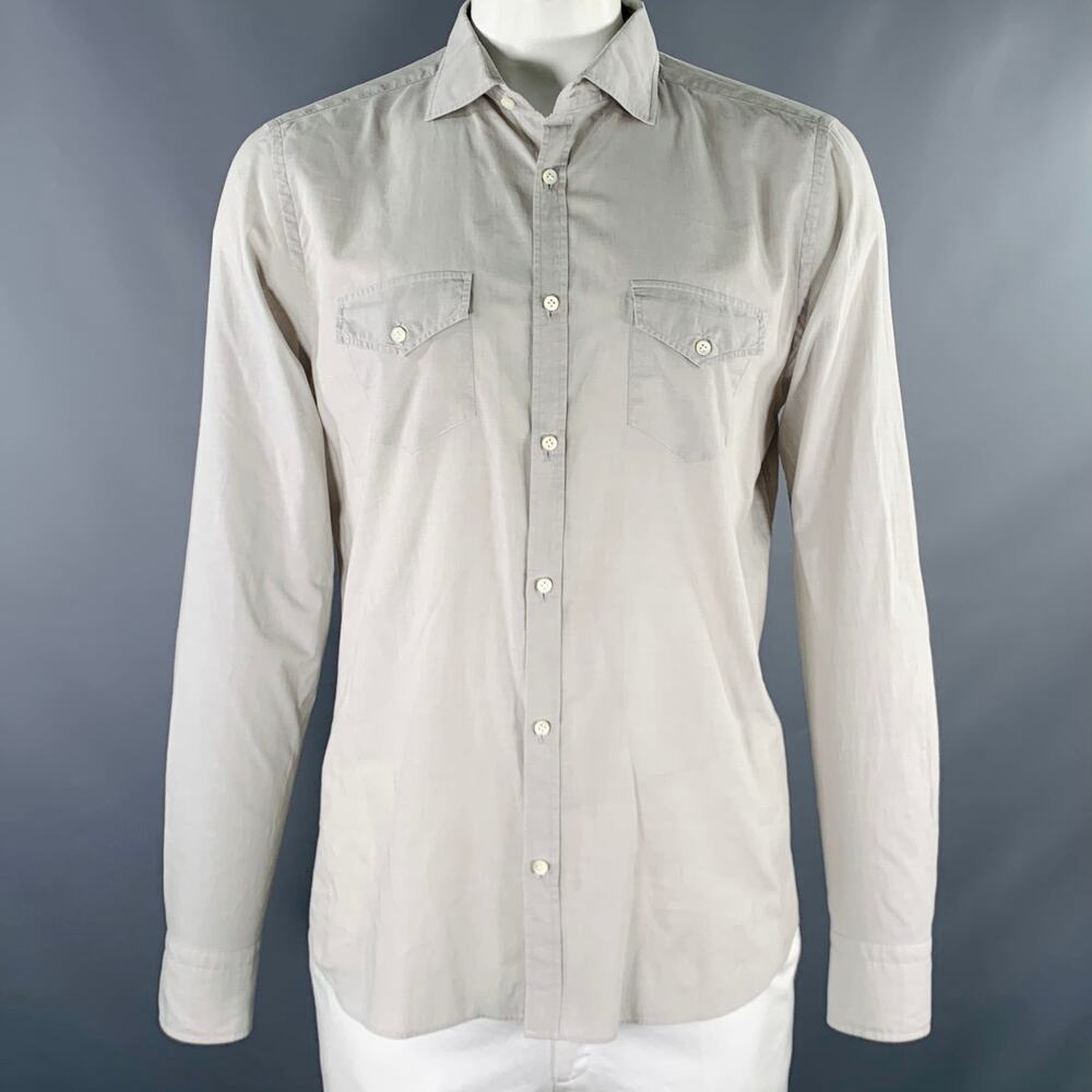 ARI Size L Grey Cotton Patch Pockets Long Sleeve Shirt